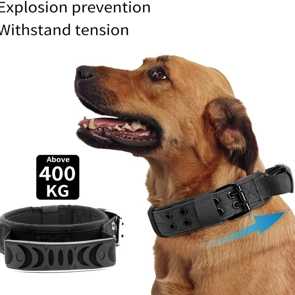 Size M SunteeLon Tactical Dog Collars Adjustable Thick Nylon Dog Collar with Ha…